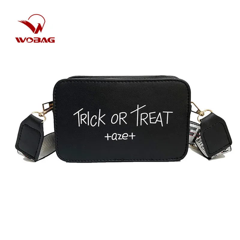 

Fashion One-shoulder Ladies Pu Leather Letter WHITE Wide Shoulder Strap Solid Color Versatile Hot Personality Messenger bag