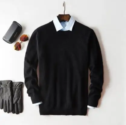 black o-neck Кашемировый хлопковый мужской свитер осень-зима, трикотажное платье-свитер hombre pull homme hiver, мужской пуловер с круглым вырезом, вязаные свитера - Цвет: black o-neck