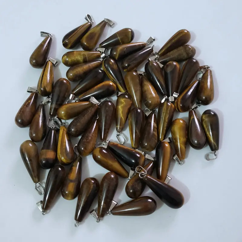 tiger eye stone Горячая Мода натуральный камень кулон в форме капли воды Кулон Смешанные ожерелья для изготовления ювелирных изделий Шарм 50 шт./лот - Окраска металла: tiger eye stone