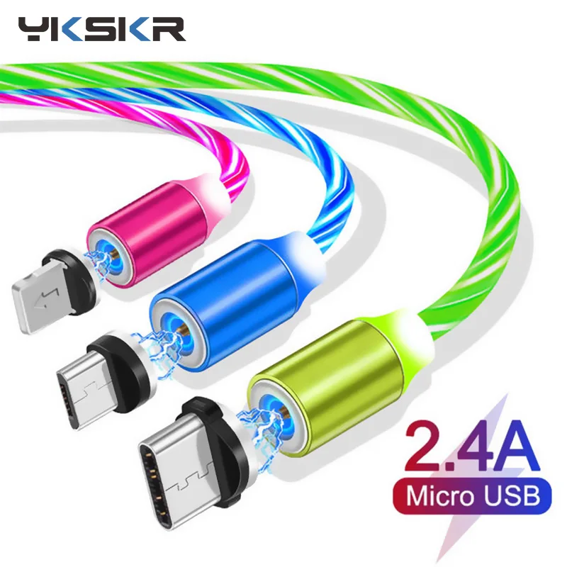

LED Glow Flowing magnetic Charger usb cable Type C Micro USB Charging Cable for iPhone XS MAX 8 Samsung Xiaomi Charge Wire Cord