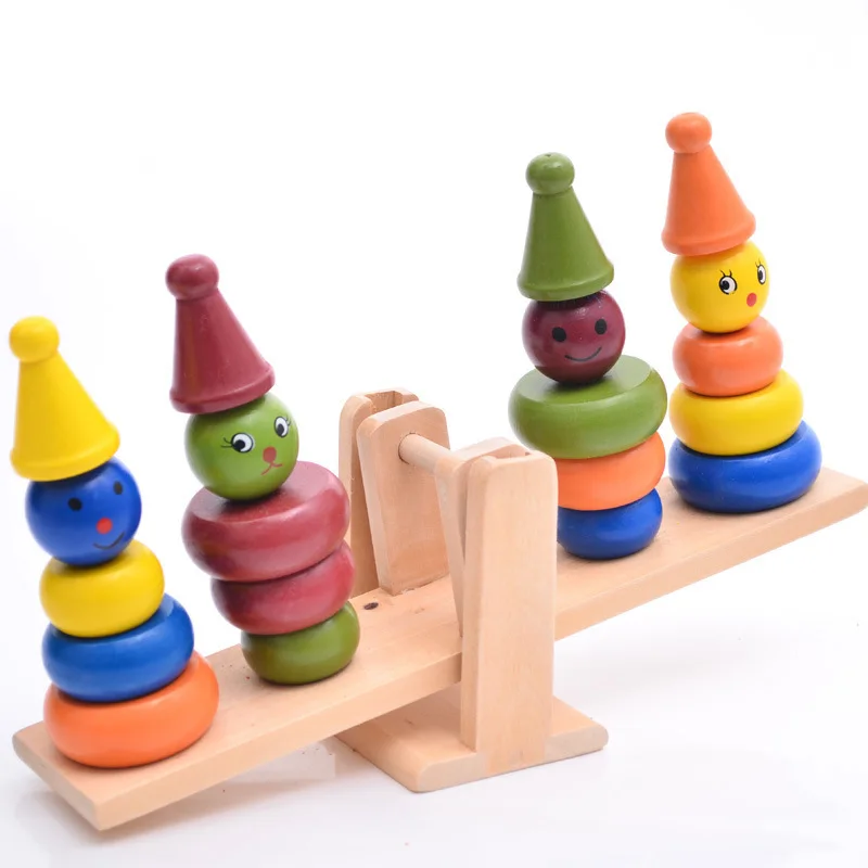 

Wooden Large Size Clown Balance Children'S Educational Rings Jenga Balance Building Blocks Toy Kindergarten Early Childhood