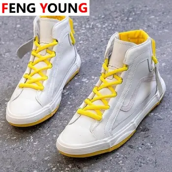 

Women Casual Shoes INS Fashion PU Leather Flats Woman High Top Sneakers Female White Winter Lace Up Trainers Vulcanized Shoes