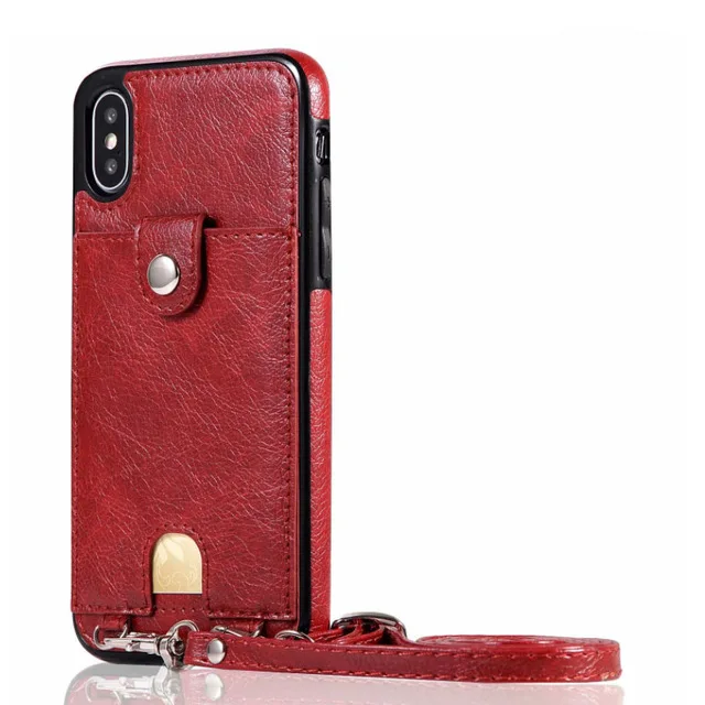 Red Горячая сумка через плечо PU кожаный чехол для iPhone Xs Max XR X 6 7 8 Plus Чехол-Бумажник для телефона с отделениями для карт чехол с плечевым ремнем веревка - Цвет: Red