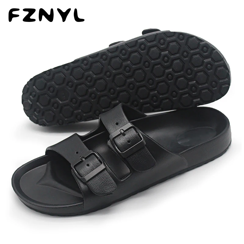 

FZNYL Men Sandals Summer Beach Walking Breathable Soft Shoes Buckle Strap Design Male Casual Flip Flops Classic Black Sandalias