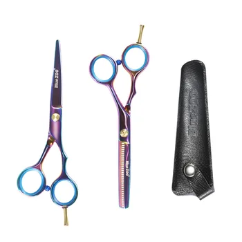

Bluezoo Colorful A- line Scissors Leather Set Stainless Steel Hairdressing Color Scissors 5.5-Inch Straight Snips Thinning