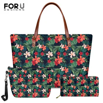 

FORUDESIGNS 3pcs/set Women Luxury Handbag Tropical Flowers Pattern Ladies Shoulder Bags Brand Design Sac A Main for Female New