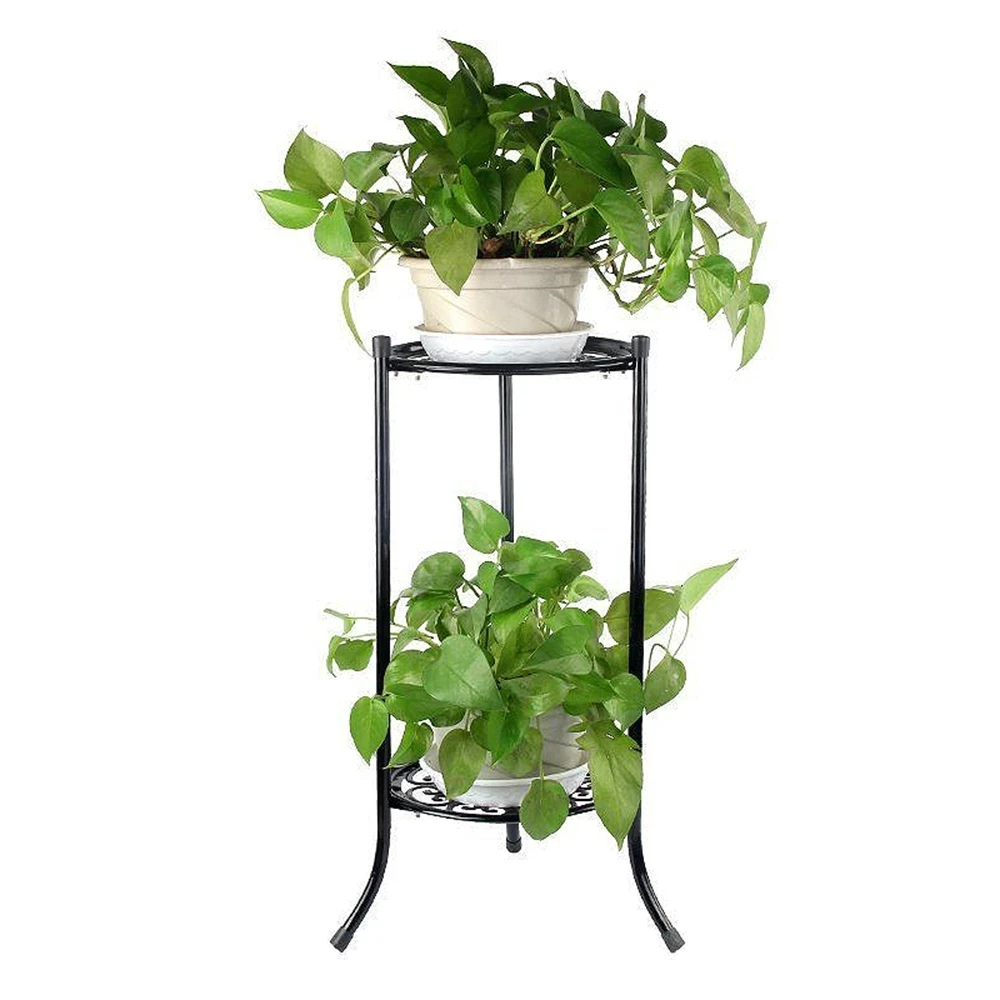 2 Holder Flower Stand Metal Plant Pot Stand Flower Display Shelf Garden Patio Home Outdoor Black Tray Home Decoration plant stand,wooden flower shelf