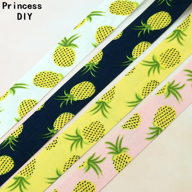 5Meter 10 25 40mm Printed Cotton Pineapple Ribbon 3/8" 1" 1.5 Cloth Layering Fruit Tape Bias DIY Hair Bow Tie Accessory Material