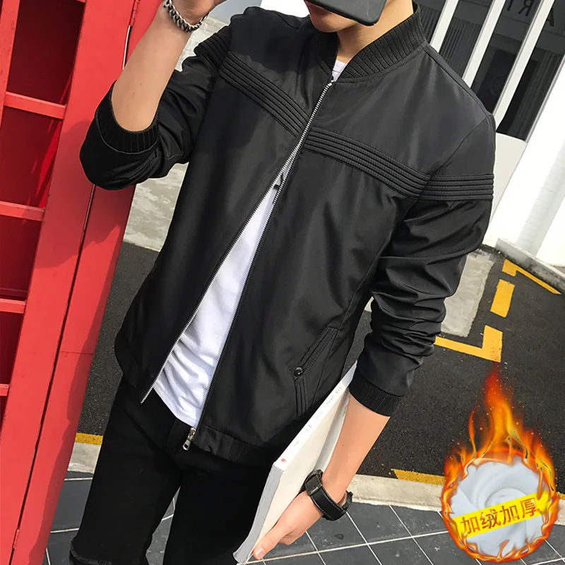 Douyin осень и зима стиль Мужская куртка корейский стиль Slim Fit Стенд воротник плюс бархат тренд мужская куртка Мужское пальто