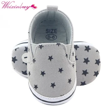 

Infant Prewalker Toddler Girls Kid Gray Star Print Soft Anti-Slip Crib Cotton Shoes 0-18 Months