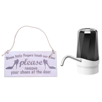 

1 Pcs Plaque Wooden Sign Hanging & 1 Pcs Electric Automatic Usb Charging Water Bottle Pump Dispenser