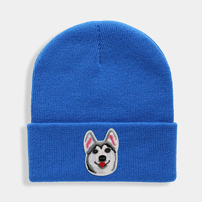 Huskies Hats Fashion Patches Sweet Beanie For Unisex Winter Brimless Stretchy Bonnet Solid Color Outdoor Cap Knitted Beanie