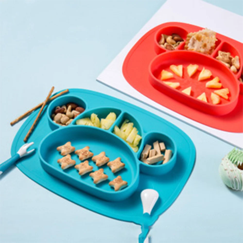 

Cute Plate For Kids With Silicone Baby Bowl Suction BPA Free Feeding Baby Tableware Children Dining Dishes