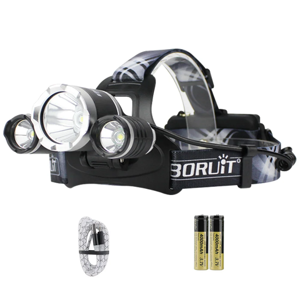 B BORUiT RJ-3000plus XML-T6 светодиодный налобный фонарь 4 режима перезаряжаемая фара 10000 люмен Водонепроницаемый Головной фонарь фонарик для рыбалки и походов - Испускаемый цвет: B