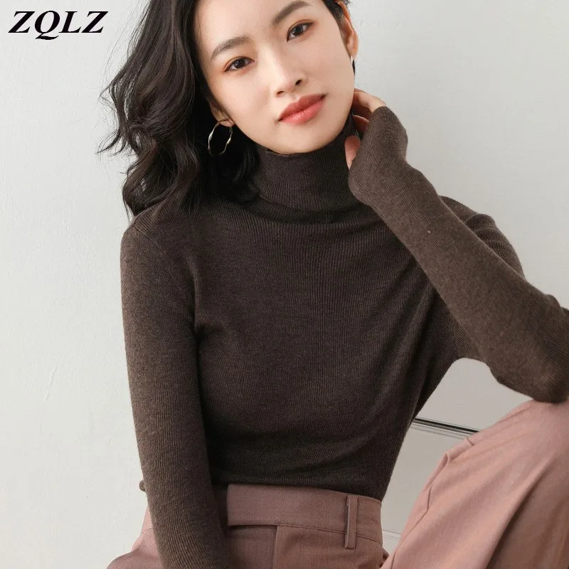 

ZQLZ 2020 Knitted Women Turtleneck Sweater Pullovers Spring Autumn Basic Women Highneck Sweaters Pullover Slim Female Cheap Top