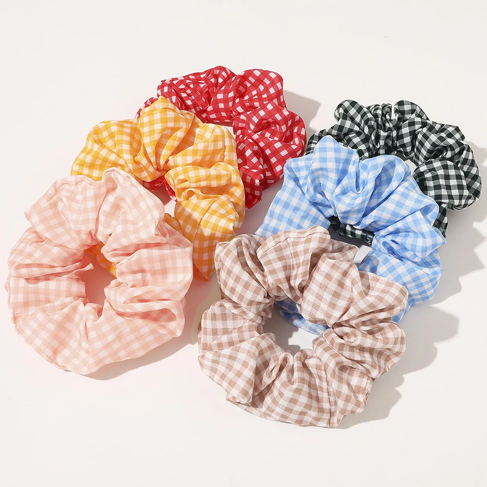 Famous Brand Designs Plaid Korean Fashion Hair Scrunchies For Women Ponytail 6pcs/lot Wholesale Girls Cute Schrunchie Set