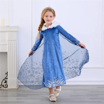 

Elsa Costume Princess Girls Christmas Dress Snow Queen Dress Childen Long Sleeve Full A-Line Wonder Girls Winter Dresses 2019