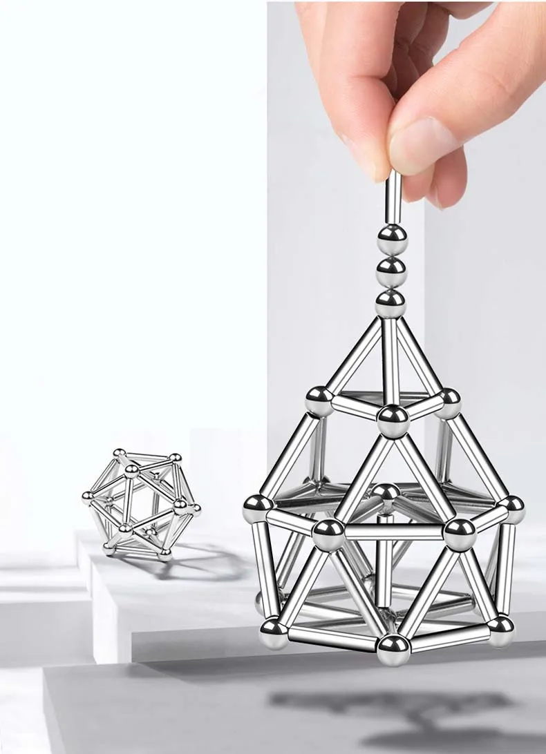 63pcs Magnet Building Blocks Construction Set 36 magnetic sticks 27 magnetic ball Puzzle Stacking Game Sculpture Desk Toys