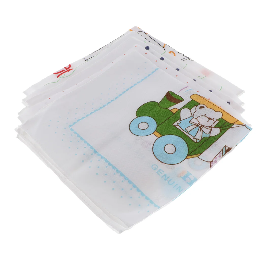 5pc Kids Cute Cartoon Handkerchiefs Baby Boys Hanky Soft Kerchiefs Cotton Hankie White Point Wipe Handkerchiefs Bear 35x35cm 