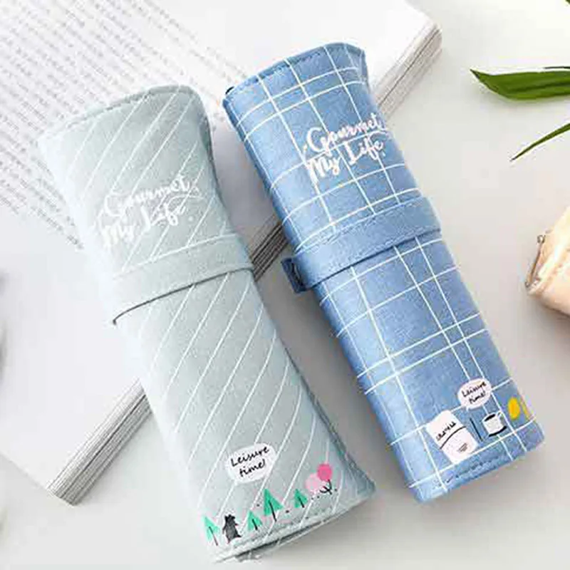 1Pcs Cute School Pencil Case Cotton Linen Pencilcase Cartoon Roll Pencial Bag Kids Girls Boys Pencil Box Stationery