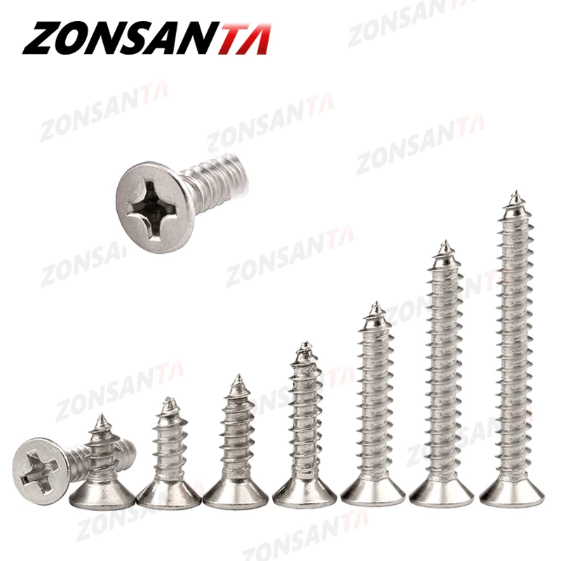 ZONSANTA M1.4 M1.7 M2 M2.3 M2.6 M3 M4 M5 M6 304 Stainless steel Cross recessed countersunk Flat head tapping screws Wood Screw|Screws| - AliExpress