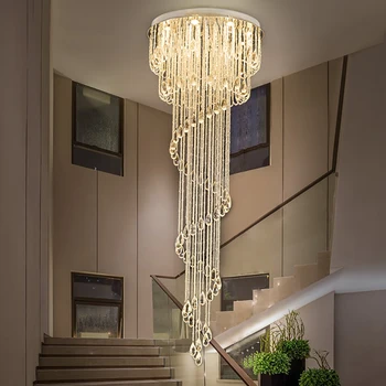 

Ceiling Chandelier Lighting Restaurant Hotel Hall Loft Long Illumination Lights Double Spiral Staircase Lustre Crystal Modern AC