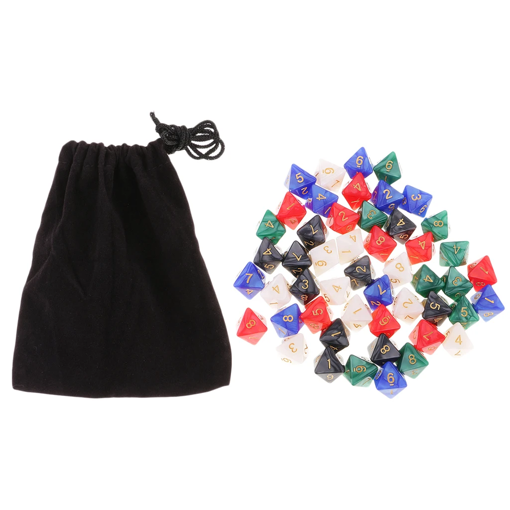 50 Pcs Polyhedral D8 Dices Five Colors With Bag For D&D RPG MTG Board Games