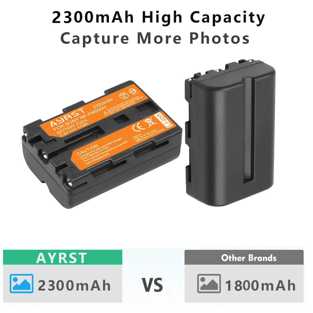 2300mAh NP-FM500H NP FM500H Battery + USB Dual Charger for Sony Alpha A200 A200K A200W A300 A350 A450 a580 A700 A99 SLT-A57