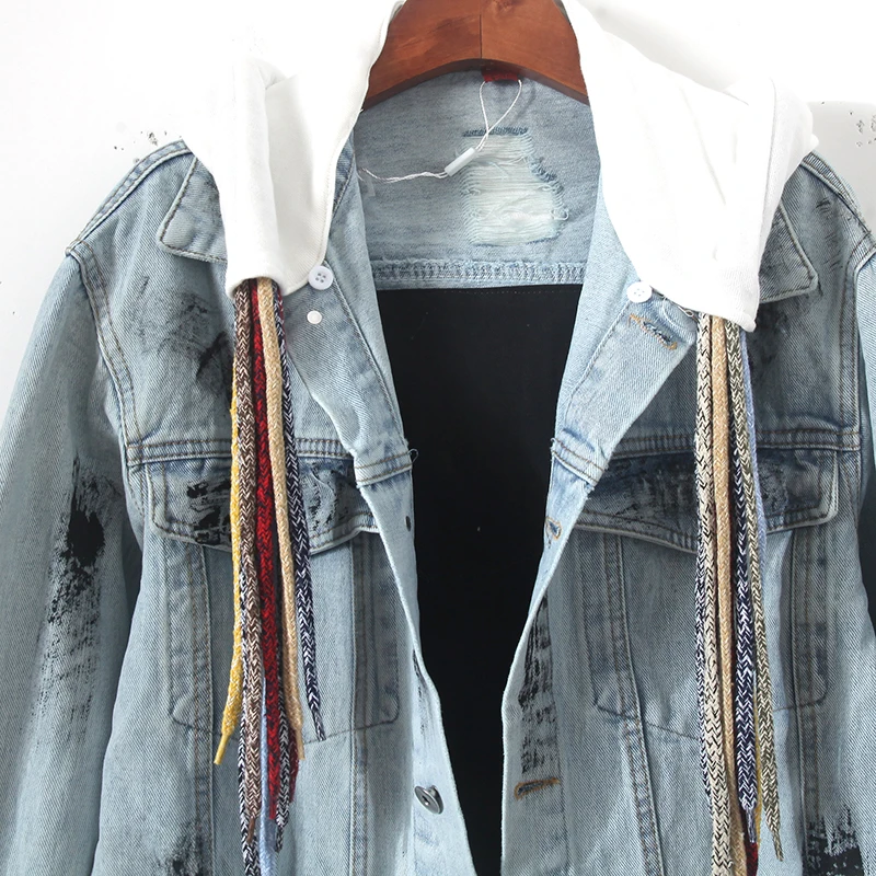 2019 Осенняя джинсовая куртка с принтом лисы женская контрастного цвета капюшоном