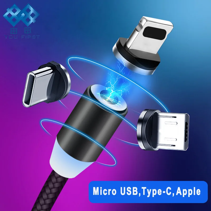 

YOU FIRST LED Magnetic USB Cable for Mobile Phone Micro USB Type C Charger Cable for iPhone Plug Charging usb-c cable for xiaomi