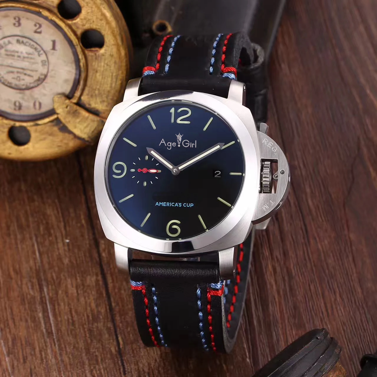 Leather Red Line Роскошные Брендовые мужские автоматические механические сапфировые часы из нержавеющей стали, серебристые, черные, серые, синие, американские часы со светящимися кожаными резиновыми чашками - Цвет: Leather Red Line