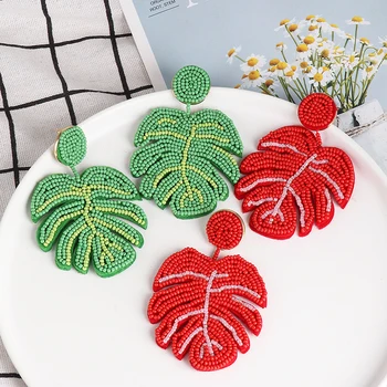 

JURAN 2019 Ethnic Handmade Beaded Earrings Jewelry Wedding Bridal Special Gift Bohemian Resin Leaf Party Drop Dangle Earrings