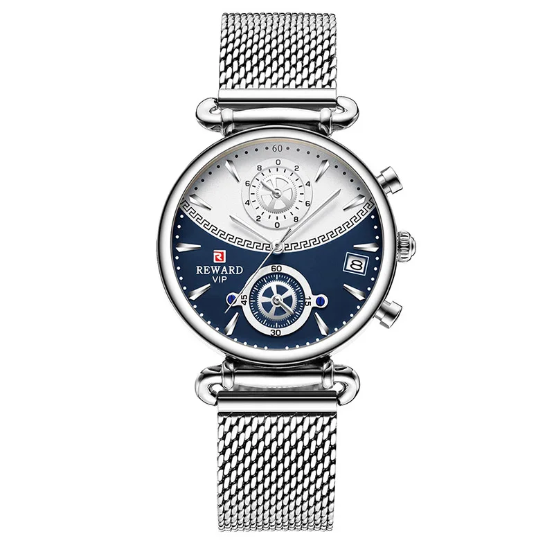 WOMEN-SILVER Женские часы, брендовые Роскошные спортивные часы с хронографом, женские часы под платье из розового золота, полностью Стальные наручные часы с сетчатым ремешком В миланском стиле - Цвет: WOMEN-SILVER