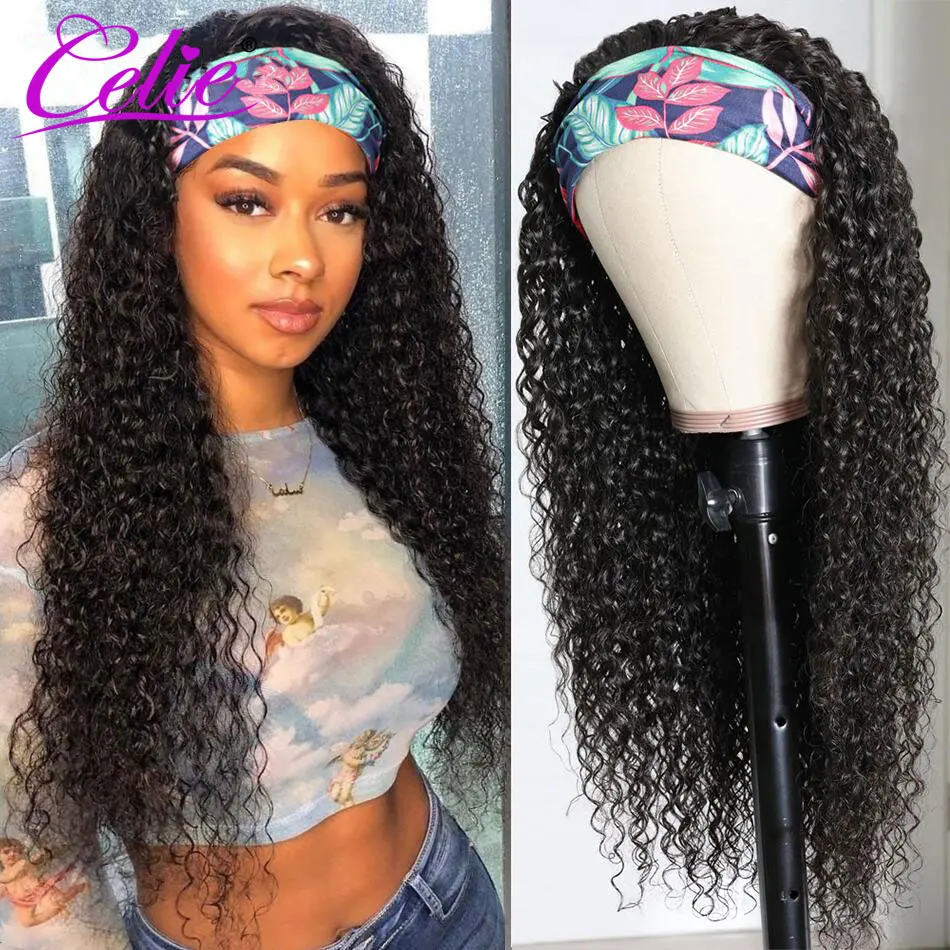 Celie Hair парик с головной повязкой вьющиеся человеческие волосы для черных женщин