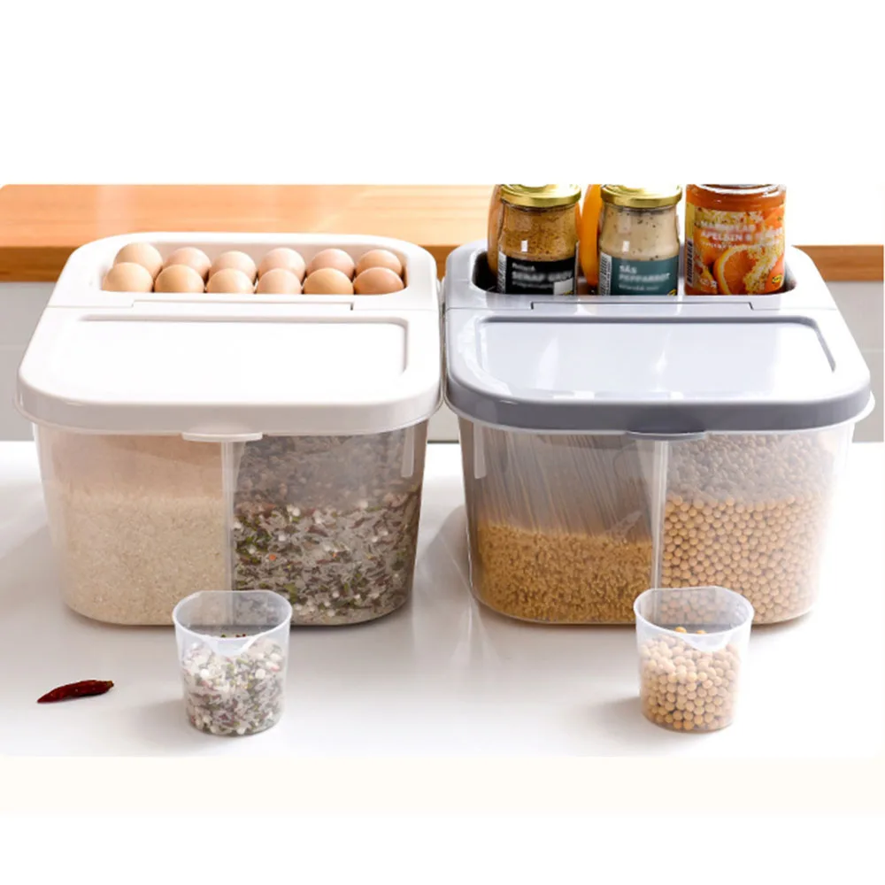 10L Kitchen Food Storage Box Cereal Grain Bean Rice Plastic Storage Container Box Sealed Cans For Coarse Cereals Grains