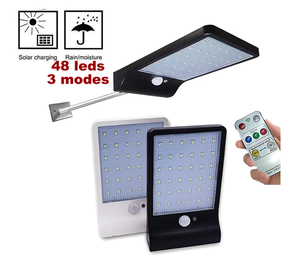 

48 LED 450LM Solar Lamp Human Body Induction Wall Light 3 Modes Dimmable Outdoor Garden Yard Path Lamp with Remote Control