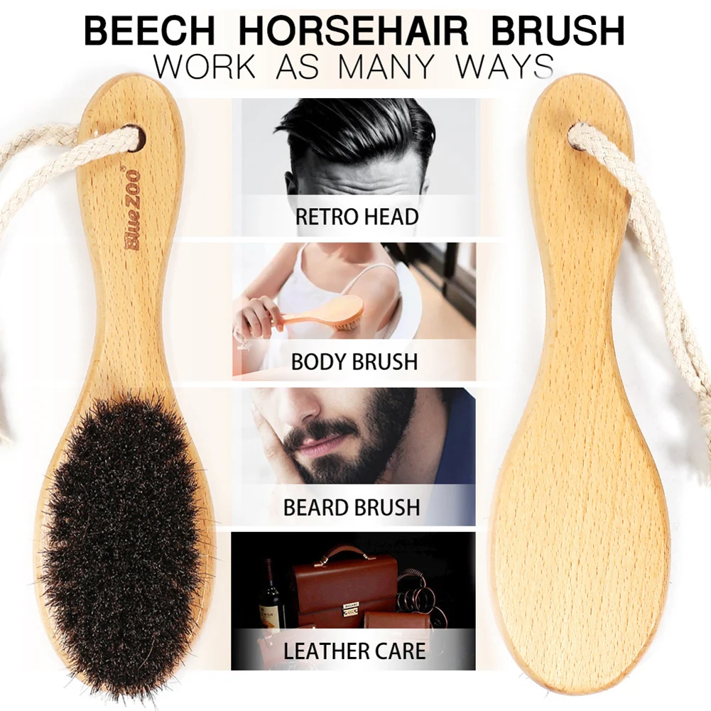 Multifunctional Wood Handle Horse Hair Bristles Leather Shoe Body Beard Brush Beard Mustache Brush Hair Styling Accessories