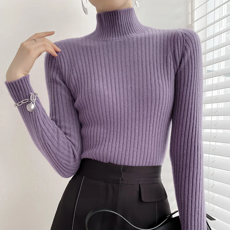 Spring autumn cashmere sweaters women fashion Mock Neck  pullover  cashmere sweaters Long sleeve  knitted tops