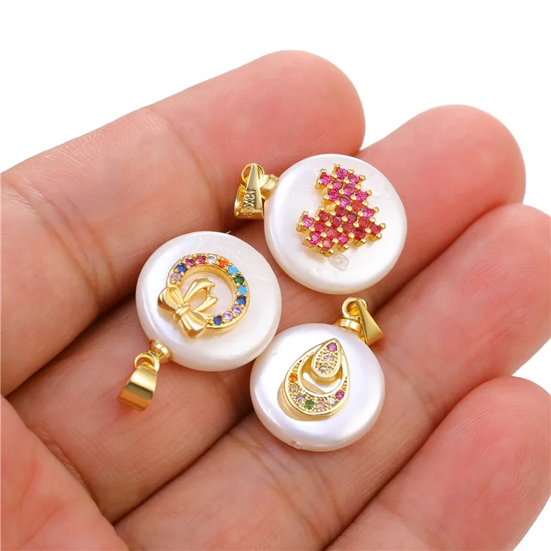 Juya Micro Pave многоцветные кристаллы любовь животное Рождество колокольчик узор в виде ракушки жемчуг кулон Подвески для изготовления модных ювелирных изделий