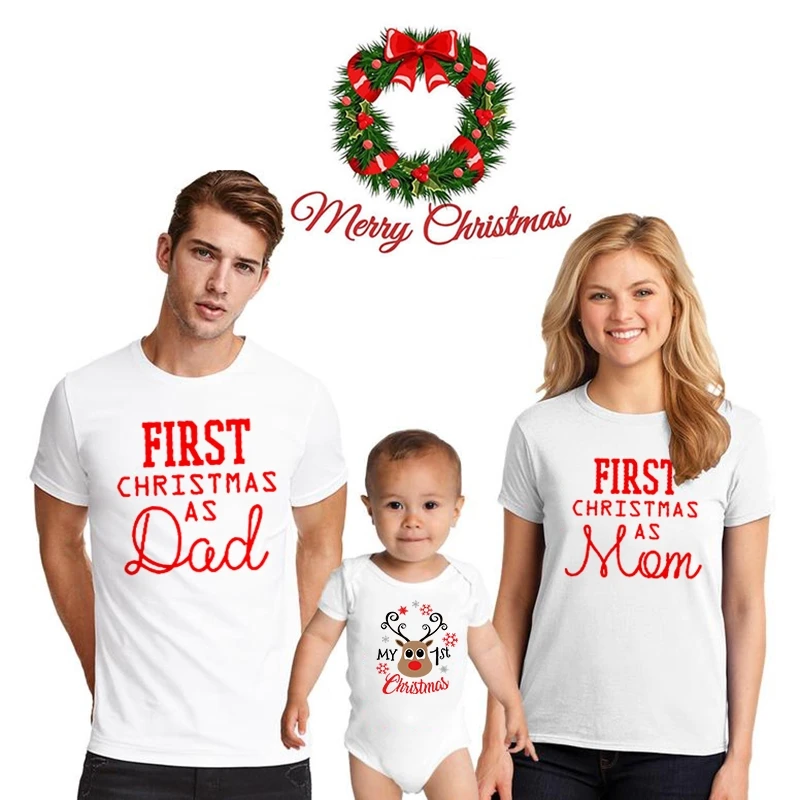 Romper Mom Tshirt Holiday-Wear Christmas Daddy Family-Look Mommy Baby And Cute First