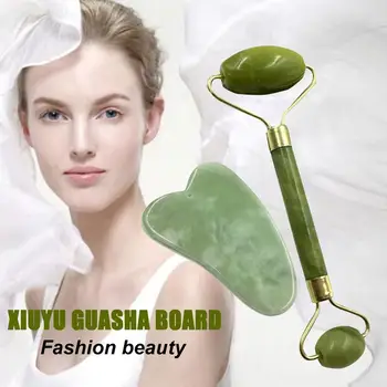 

Natural Facial Roller Jade Stone Roller Face Beauty Massage Tools Face Lift Massager Kit With Jade Scraper 1 Set
