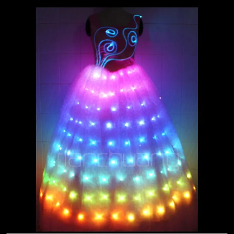 Программируемый dmx певица Производительность led платье полный цвет RGB светильник Женская длинная юбка красочные светящиеся наряд вечерние одежда на день рождения