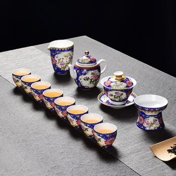 

Jingdezhen Enamel Ceramic Tea Sets Teapot High Grade Home Teacups Kung Fu Black Tea Oolong Pu-erh Teaware Gift Box