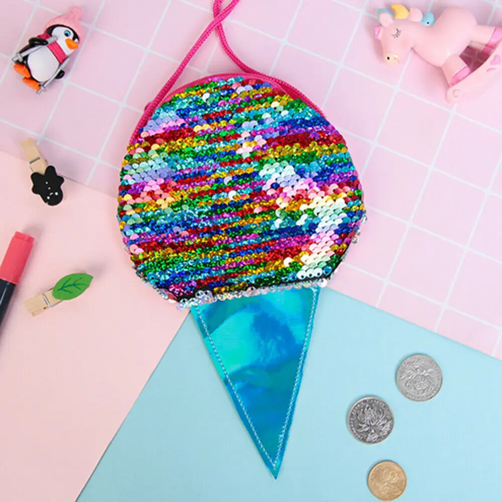 Girls Sequin Ice Cream Kids Small Wallet Cute Baby Coin Purse Bag Kawaii Money Card Holder for Boys Purses and Handbags Gift - Цвет: Многоцветный