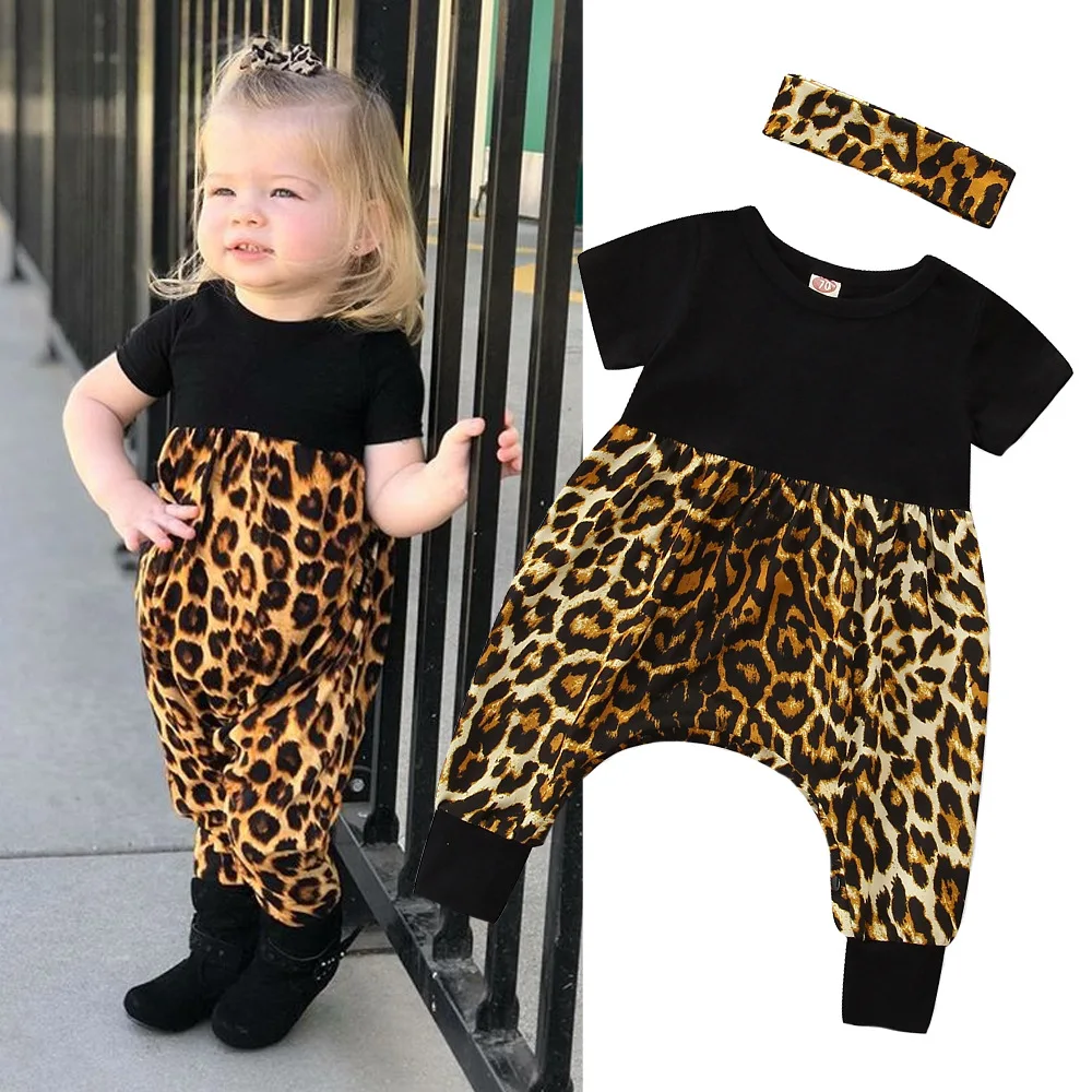 

Summer and winter baby girl clothes clothing Cartoon leopard-print rompers cotton baby Jumpsuit + Hair band 0-2 years old