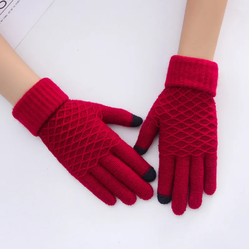 Перчатки зимние Guantes Invierno Mujer плюс толстые теплые Neri бархатные пять пальцев Сенсорный экран Eldiven Modis Gants Femme варежки - Цвет: red