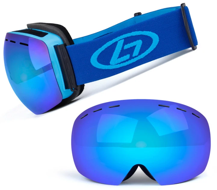 Лыжные очки, двухслойные, UV400, анти-туман, большая Лыжная маска, очки, для катания на лыжах, для мужчин, женщин, для снега, для сноуборда, очки, мужская маска для солнца - Цвет: Синий