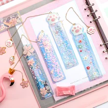 1Pcs Creative Bookmarks Cartoon Quicksand PVC Drawing Ruler Student Lovely Pendant Bookmark Stationery School Supply