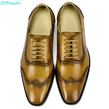 

QYFCIOUFU New 2019 Handmade Vintage formal shoes Designer Party Wedding Office Men dress shoes Genuine Leather Men brogue shoes