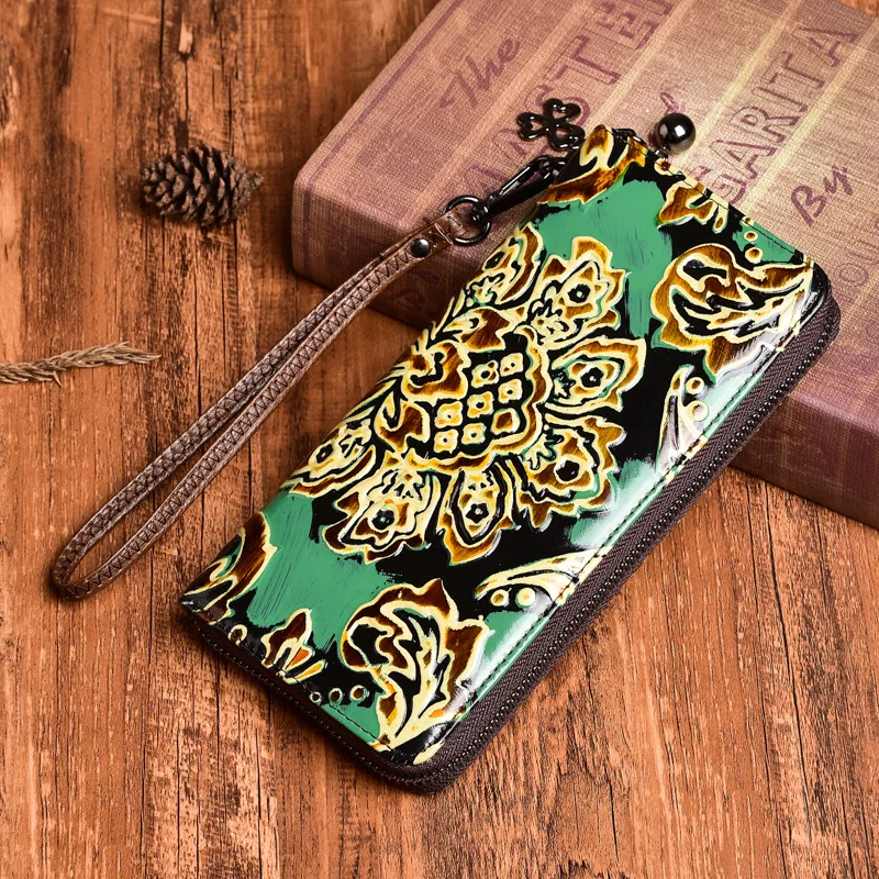 SOUTH GOOSE Genuine Leather Women Wallet Flower Embossing Retro Long Clutch Wallets Female Large Capacity Money Bag Card Holder | Багаж и
